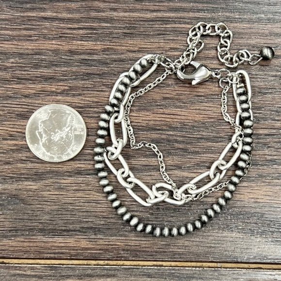 triple Layer Chain Bracelet Silver - Picture 2 of 2